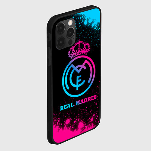 Чехол iPhone 12 Pro Max Real Madrid - neon gradient / 3D-Черный – фото 2