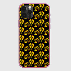 Чехол для iPhone 12 Pro Max Хохломская роспись цветы на чёрном фоне, цвет: 3D-малиновый