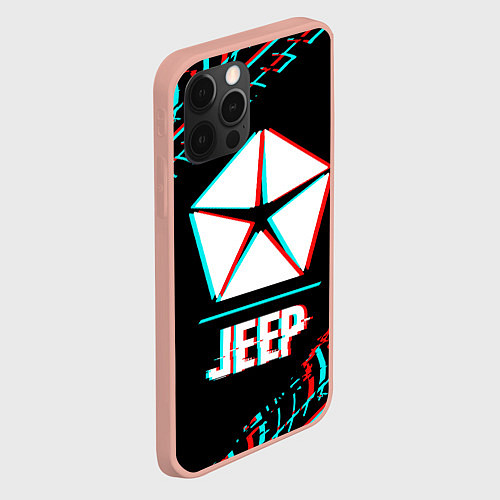 Чехол iPhone 12 Pro Max Значок Jeep в стиле glitch на темном фоне / 3D-Светло-розовый – фото 2