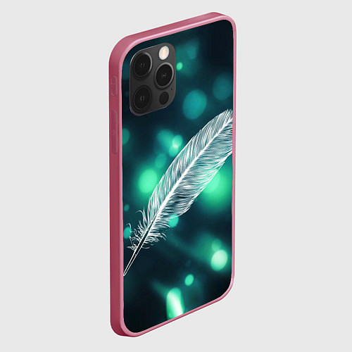 Чехол iPhone 12 Pro Max Белое перо голубя / 3D-Малиновый – фото 2