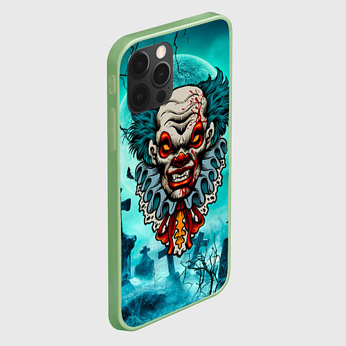 Чехол iPhone 12 Pro Max Злой клоун - хэллоуин / 3D-Салатовый – фото 2