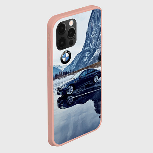 Чехол iPhone 12 Pro Max БМВ у горного озера / 3D-Светло-розовый – фото 2