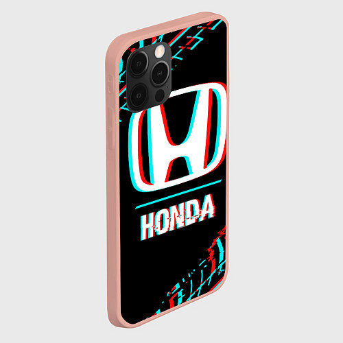 Чехол iPhone 12 Pro Max Значок Honda в стиле glitch на темном фоне / 3D-Светло-розовый – фото 2