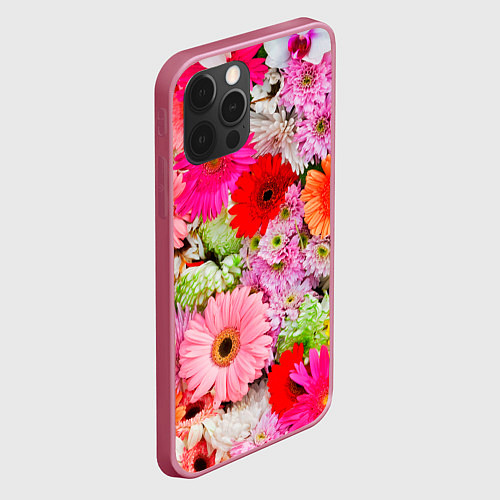 Чехол iPhone 12 Pro Max Colorful chrysanthemums / 3D-Малиновый – фото 2