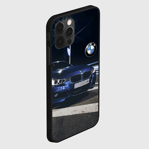 Чехол iPhone 12 Pro Max BMW на ночной трассе / 3D-Черный – фото 2