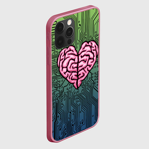 Чехол iPhone 12 Pro Max Heart brain chip / 3D-Малиновый – фото 2