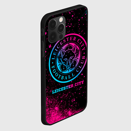 Чехол iPhone 12 Pro Max Leicester City - neon gradient / 3D-Черный – фото 2