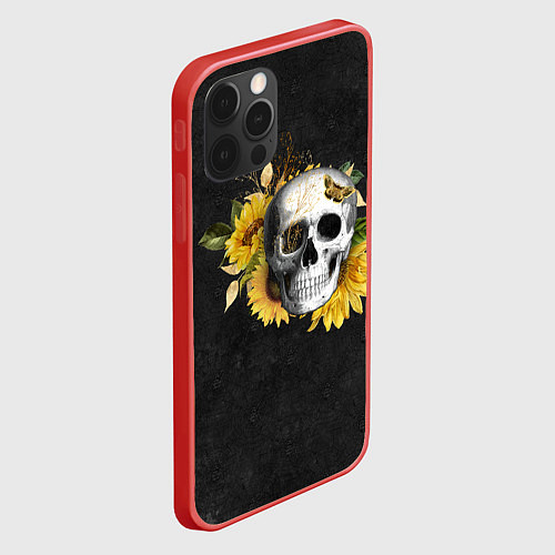 Чехол iPhone 12 Pro Max Череп и подсолнух / 3D-Красный – фото 2