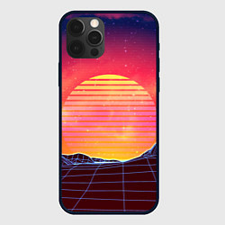 Чехол для iPhone 12 Pro Max Абстрактные 3D неоновые горы на закате, цвет: 3D-черный
