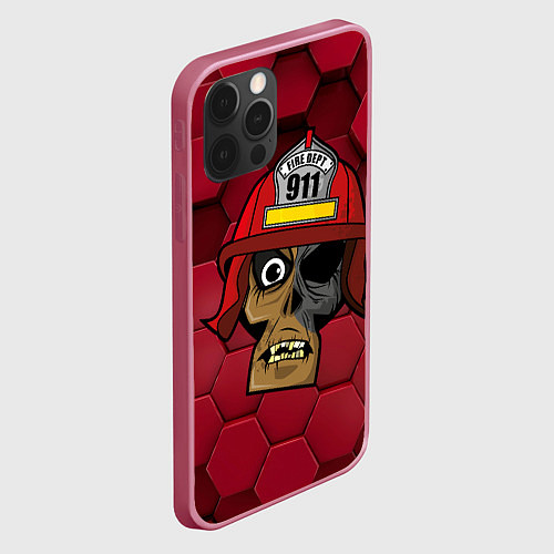 Чехол iPhone 12 Pro Max Череп пожарного / 3D-Малиновый – фото 2
