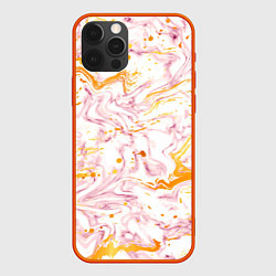 Чехол для iPhone 12 Pro Max Розовый мрамор с оранжевыми прожилками, цвет: 3D-красный