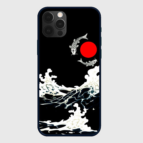 Чехол iPhone 12 Pro Max Волны и рыбки / 3D-Черный – фото 1