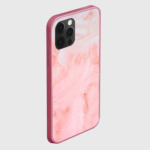 Чехол iPhone 12 Pro Max Aesthetic visual art pink feathers / 3D-Малиновый – фото 2