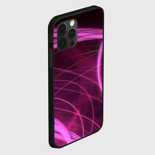 Чехол iPhone 12 Pro Max Абстрактные неоновые розовые линии во тьме / 3D-Черный – фото 2