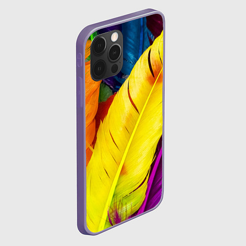 Чехол iPhone 12 Pro Max Разноцветные перья птиц / 3D-Серый – фото 2
