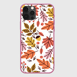 Чехол для iPhone 12 Pro Max Осенний паттерн - листья, цвет: 3D-малиновый