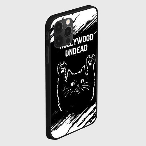 Чехол iPhone 12 Pro Max Группа Hollywood Undead и рок кот / 3D-Черный – фото 2