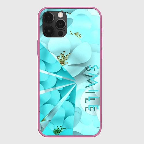 Чехол iPhone 12 Pro Max Нежный цветочный smile / 3D-Малиновый – фото 1