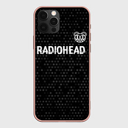 Чехол для iPhone 12 Pro Max Radiohead glitch на темном фоне: символ сверху, цвет: 3D-светло-розовый