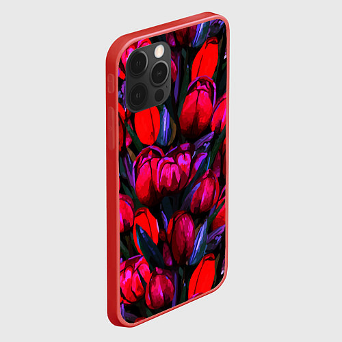 Чехол iPhone 12 Pro Max Тюльпаны - поле красных цветов / 3D-Красный – фото 2