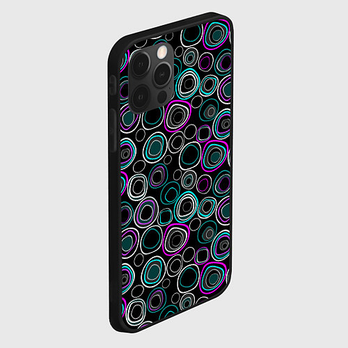 Чехол iPhone 12 Pro Max Узор ретро круги и кольца на черном фоне / 3D-Черный – фото 2