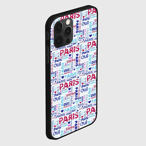 Чехол iPhone 12 Pro Max Парижская бумага с надписями - текстура / 3D-Черный – фото 2