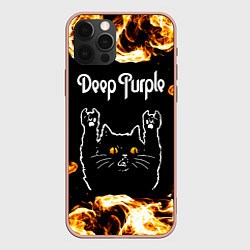 Чехол для iPhone 12 Pro Max Deep Purple рок кот и огонь, цвет: 3D-светло-розовый