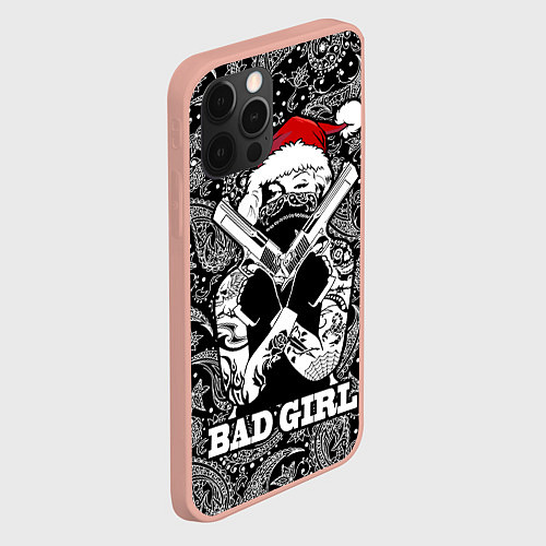 Чехол iPhone 12 Pro Max Bad girl with guns in a bandana / 3D-Светло-розовый – фото 2