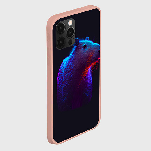 Чехол iPhone 12 Pro Max Неоновая капибара на чёрном фоне / 3D-Светло-розовый – фото 2