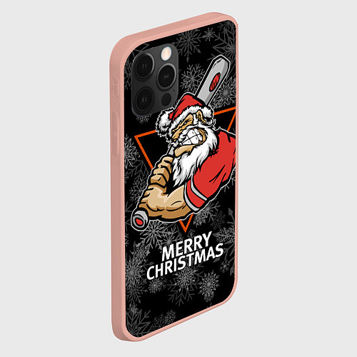 Чехол iPhone 12 Pro Max Merry Christmas! Cool Santa with a baseball bat / 3D-Светло-розовый – фото 2
