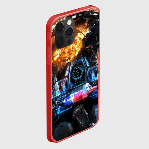 Чехол iPhone 12 Pro Max Космическая схватка из кабины пилота / 3D-Красный – фото 2