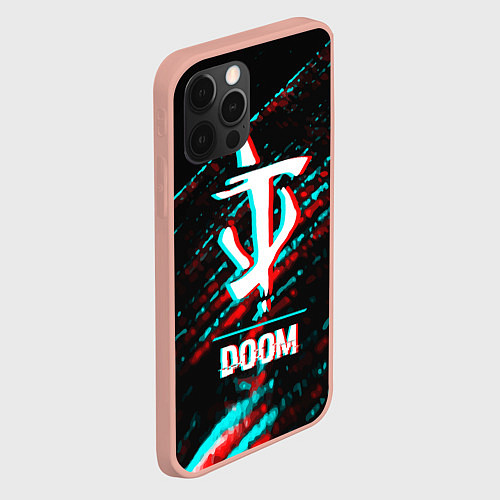 Чехол iPhone 12 Pro Max Doom в стиле glitch и баги графики на темном фоне / 3D-Светло-розовый – фото 2