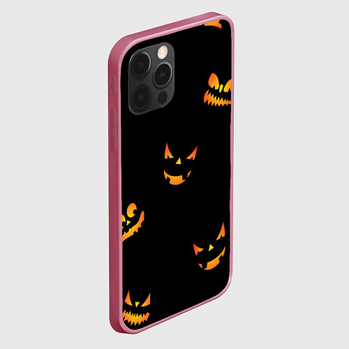 Чехол iPhone 12 Pro Max Halloween горящие тыквы / 3D-Малиновый – фото 2