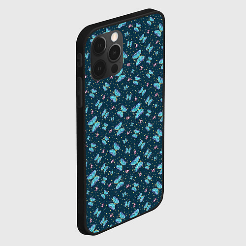 Чехол iPhone 12 Pro Max Бабочки и цветы на фоне точек / 3D-Черный – фото 2