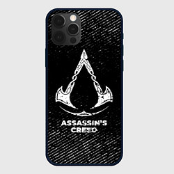 Чехол для iPhone 12 Pro Max Assassins Creed с потертостями на темном фоне, цвет: 3D-черный