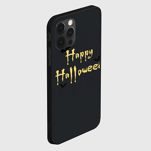 Чехол iPhone 12 Pro Max Happy Halloween надпись с летучими мышами / 3D-Черный – фото 2