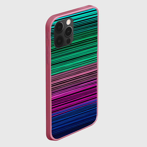 Чехол iPhone 12 Pro Max Разноцветные неоновые шелковые нити / 3D-Малиновый – фото 2