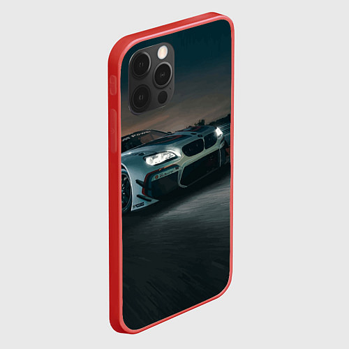 Чехол iPhone 12 Pro Max Бэха на ночной гоночной трассе - M Performance / 3D-Красный – фото 2