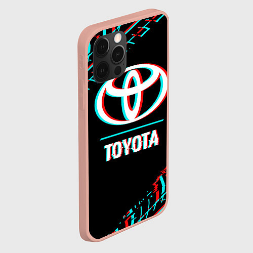 Чехол iPhone 12 Pro Max Значок Toyota в стиле glitch на темном фоне / 3D-Светло-розовый – фото 2