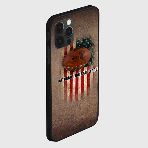 Чехол iPhone 12 Pro Max Мяч для американского футбола на фоне флага америк / 3D-Черный – фото 2