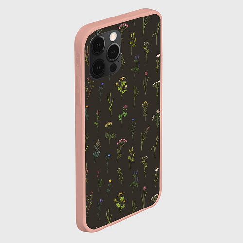 Чехол iPhone 12 Pro Max Полевые растения на темном фоне / 3D-Светло-розовый – фото 2