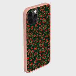 Чехол для iPhone 12 Pro Max Красные ягоды на темно-зеленом фоне, цвет: 3D-светло-розовый — фото 2
