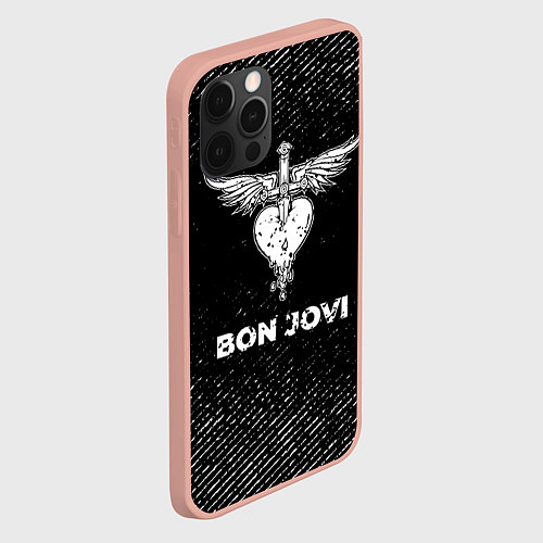 Чехол iPhone 12 Pro Max Bon Jovi с потертостями на темном фоне / 3D-Светло-розовый – фото 2