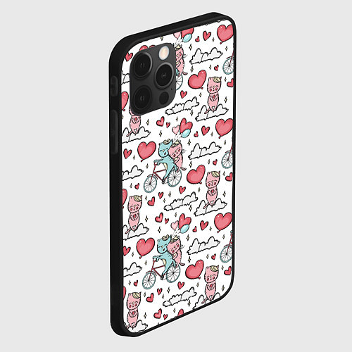 Чехол iPhone 12 Pro Max Влюблённые кот и кошка на велосипеде / 3D-Черный – фото 2