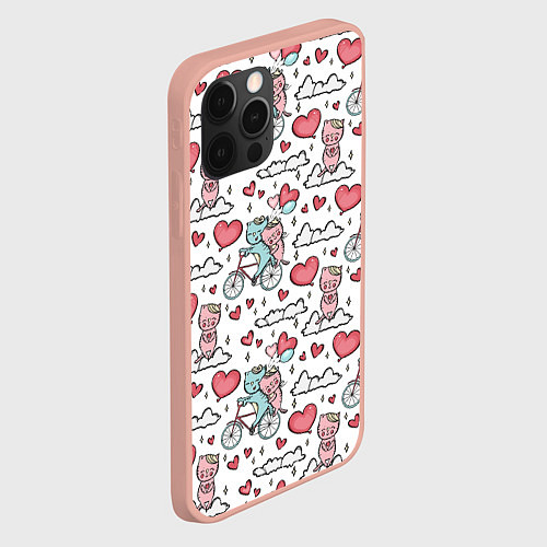 Чехол iPhone 12 Pro Max Влюблённые кот и кошка на велосипеде / 3D-Светло-розовый – фото 2