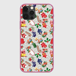 Чехол для iPhone 12 Pro Max Christmas Pattern, цвет: 3D-малиновый