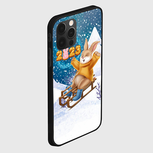 Чехол iPhone 12 Pro Max Зайчик на санках 2023 / 3D-Черный – фото 2