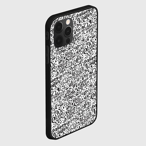 Чехол iPhone 12 Pro Max Новогодний узор леттеринг надписи / 3D-Черный – фото 2