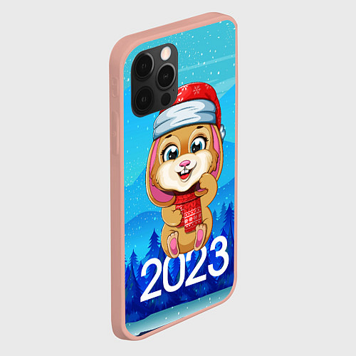 Чехол iPhone 12 Pro Max Зайчик Новый год 2023 / 3D-Светло-розовый – фото 2