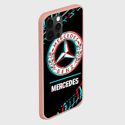 Чехол для iPhone 12 Pro Max Значок Mercedes в стиле glitch на темном фоне, цвет: 3D-светло-розовый — фото 2